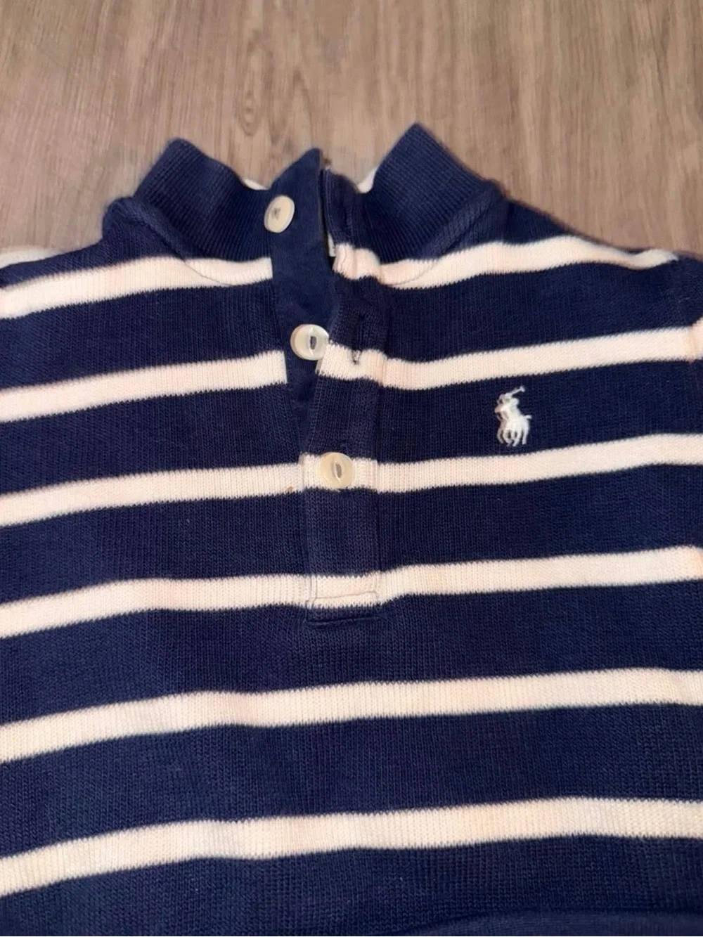Ralph Lauren Navy & White Striped Polo-Knit Kids Sweater